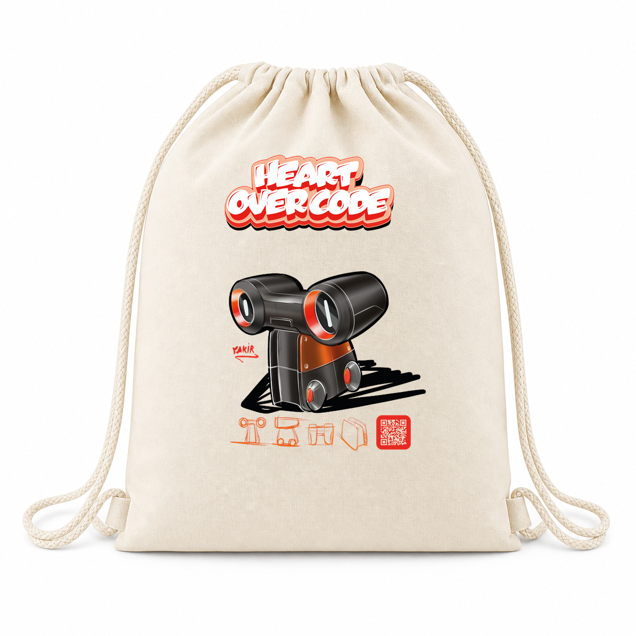 Robo Cotton Drawstring Bag – Heart Over Code